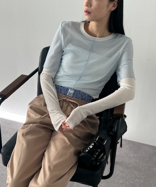 duei（デュイ）の「シアーレイヤードロングスリーブトップス（Tシャツ/カットソー・レディース・ブルー/オレンジ・FREE）」の5枚目の写真