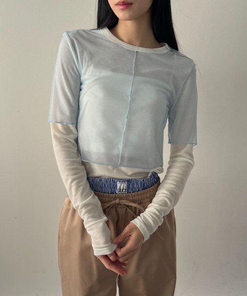 duei（デュイ）の「シアーレイヤードロングスリーブトップス（Tシャツ/カットソー・レディース・ブルー/オレンジ・FREE）」の3枚目の写真