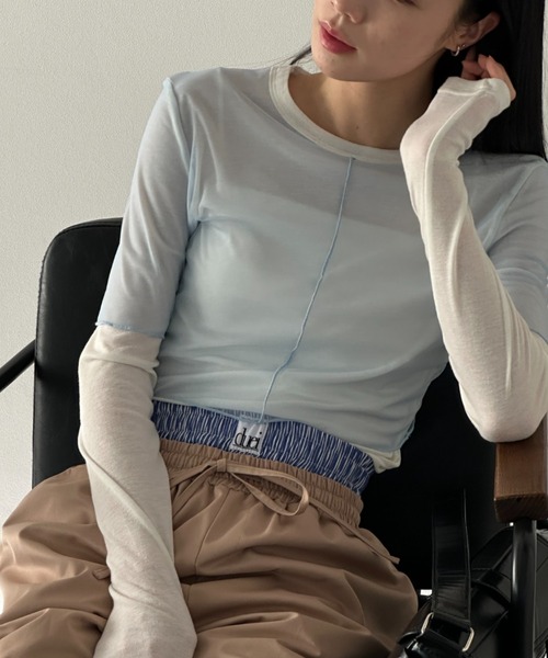 duei（デュイ）の「シアーレイヤードロングスリーブトップス（Tシャツ/カットソー・レディース・ブルー/オレンジ・FREE）」の13枚目の写真