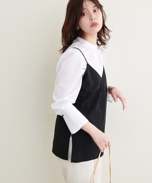 natural couture(ナチュラルクチュール)の「osonoバック釦スタンドカラーシャツ(シャツ/ブラウス・レディース・オフホワイト/ブルー/ストライプ・FREE)」の2枚目の写真