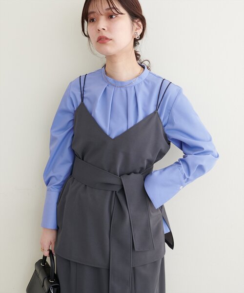 natural couture(ナチュラルクチュール)の「osonoバック釦スタンドカラーシャツ(シャツ/ブラウス・レディース・オフホワイト/ブルー/ストライプ・FREE)」の14枚目の写真