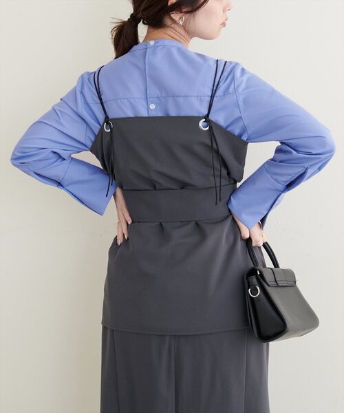 natural couture(ナチュラルクチュール)の「osonoバック釦スタンドカラーシャツ(シャツ/ブラウス・レディース・オフホワイト/ブルー/ストライプ・FREE)」の15枚目の写真