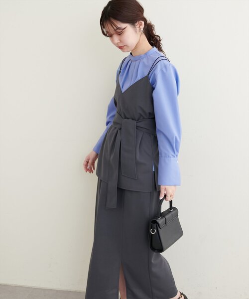 natural couture（ナチュラルクチュール）の「osonoバック釦スタンドカラーシャツ（シャツ/ブラウス・レディース・オフホワイト/ブルー/ストライプ・FREE）」の16枚目の写真