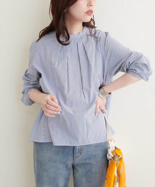 natural couture（ナチュラルクチュール）の「osonoバック釦スタンドカラーシャツ（シャツ/ブラウス・レディース・オフホワイト/ブルー/ストライプ・FREE）」の19枚目の写真