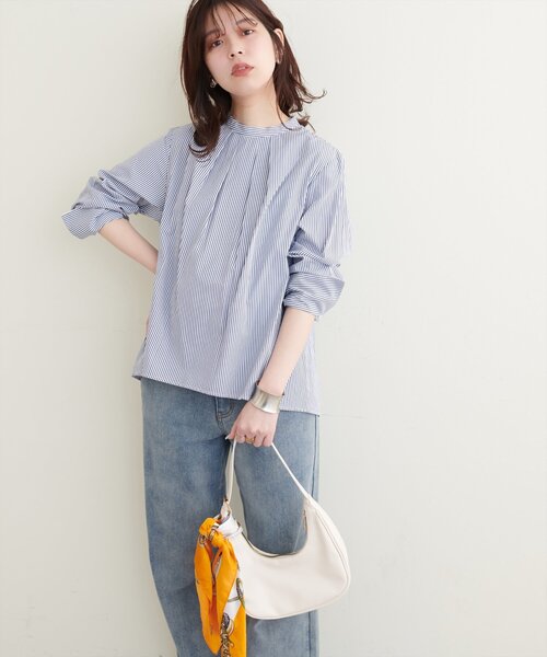 natural couture（ナチュラルクチュール）の「osonoバック釦スタンドカラーシャツ（シャツ/ブラウス・レディース・オフホワイト/ブルー/ストライプ・FREE）」の20枚目の写真