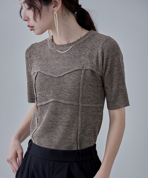 etoll.（エトル）の「ミックスニットビスチェライクプルオーバー（ニット/セーター・レディース・ベージュ/グリーン/ブラウン/ブラック・FREE）」の2枚目の写真