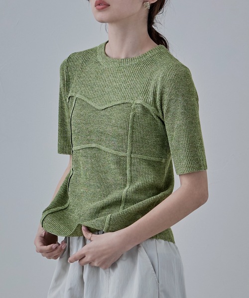 etoll.（エトル）の「ミックスニットビスチェライクプルオーバー（ニット/セーター・レディース・ベージュ/グリーン/ブラウン/ブラック・FREE）」の4枚目の写真