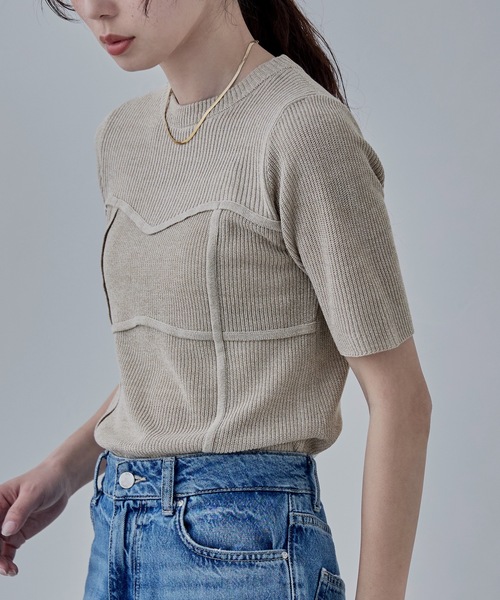 etoll.（エトル）の「ミックスニットビスチェライクプルオーバー（ニット/セーター・レディース・ベージュ/グリーン/ブラウン/ブラック・FREE）」の5枚目の写真