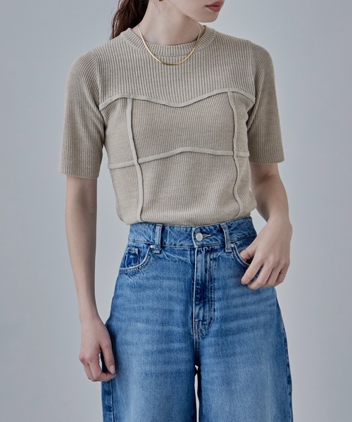 etoll.（エトル）の「ミックスニットビスチェライクプルオーバー（ニット/セーター・レディース・ベージュ/グリーン/ブラウン/ブラック・FREE）」の8枚目の写真