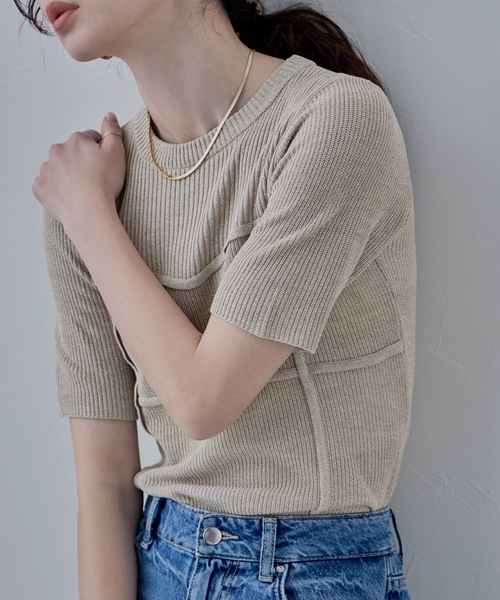 etoll.（エトル）の「ミックスニットビスチェライクプルオーバー（ニット/セーター・レディース・ベージュ/グリーン/ブラウン/ブラック・FREE）」の10枚目の写真