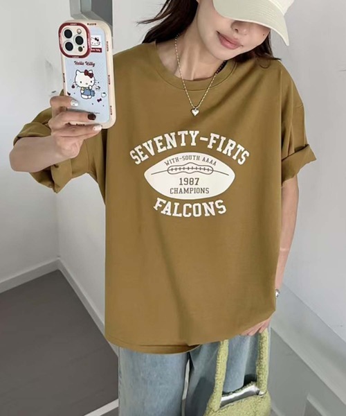 aimoha(アイモハ)の「レトロプリントTシャツ (SS)(Tシャツ/カットソー・レディース・ホワイト/ベージュ/ブラック/グリーン/チョコ・FREE)」の2枚目の写真