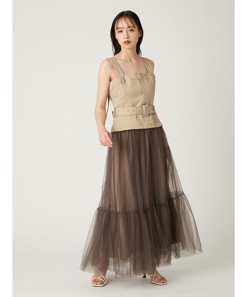 FRAY ID ベージュチュールドレス FRAY I.D フレイアイディ ベージュチュールミモレドレス | 結婚