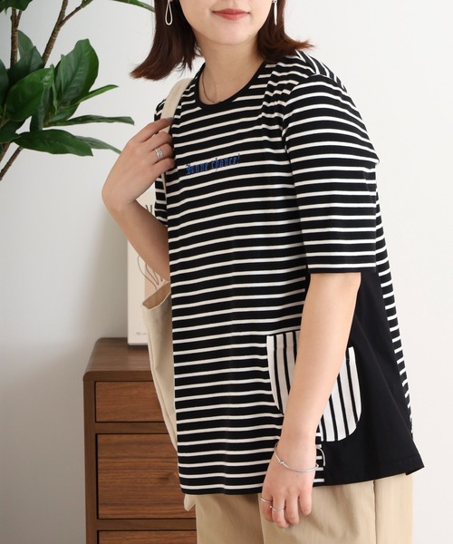 BRODIAEA ボーダー切り替え半袖チュニックTシャツ（Tシャツ