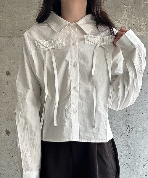 merrylatte（メリーラテ）の「クロップド丈リボンブラウス（シャツ/ブラウス・レディース・ホワイト・FREE）」の11枚目の写真