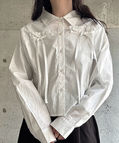 merrylatte（メリーラテ）の「クロップド丈リボンブラウス（シャツ/ブラウス・レディース・ホワイト・FREE）」の12枚目の写真