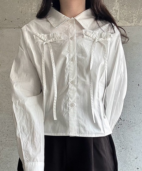 merrylatte（メリーラテ）の「クロップド丈リボンブラウス（シャツ/ブラウス・レディース・ホワイト・FREE）」の14枚目の写真