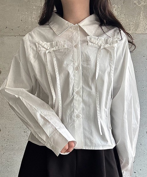 merrylatte（メリーラテ）の「クロップド丈リボンブラウス（シャツ/ブラウス・レディース・ホワイト・FREE）」の16枚目の写真