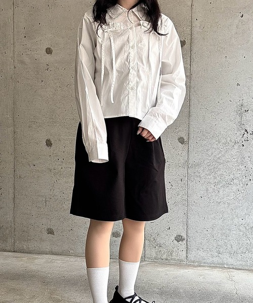 merrylatte（メリーラテ）の「クロップド丈リボンブラウス（シャツ/ブラウス・レディース・ホワイト・FREE）」の5枚目の写真