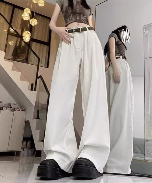 【Cider】コーデュロイ ハイウエスト ワイドレッグ パンツ 2色 セール】ハイウエスト ワイドレッグ デニムパンツ（デニムパンツ