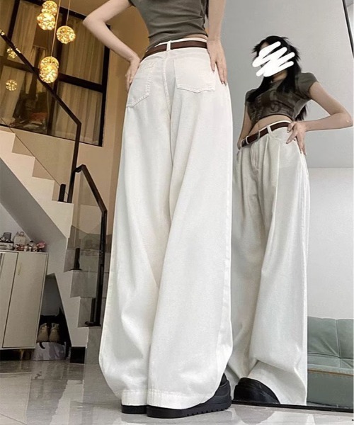 kirakiraShop(キラキラショップ)の「ハイウエスト ワイドレッグ デニムパンツ(デニムパンツ・レディース・ホワイト・S/M/L)」の7枚目の写真