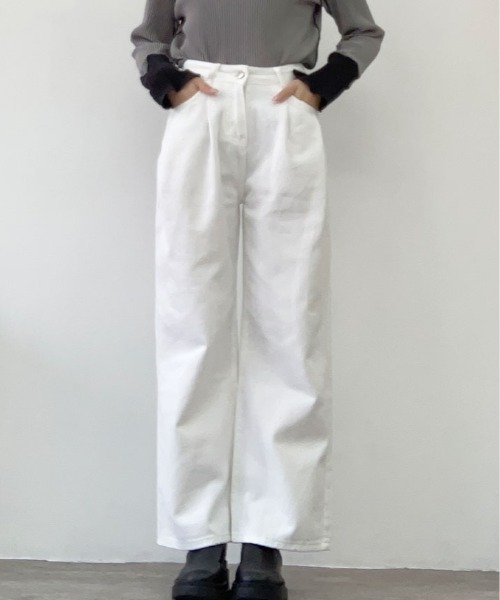 kirakiraShop(キラキラショップ)の「ハイウエスト ワイドレッグ デニムパンツ(デニムパンツ・レディース・ホワイト・S/M/L)」の10枚目の写真