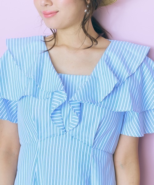 marun(マルン)の「<大きいサイズ>フリルデザインストライプワンピース marun(ワンピース・レディース・ブルー/ネイビー・4L/5L/L/LL/3L)」の9枚目の写真