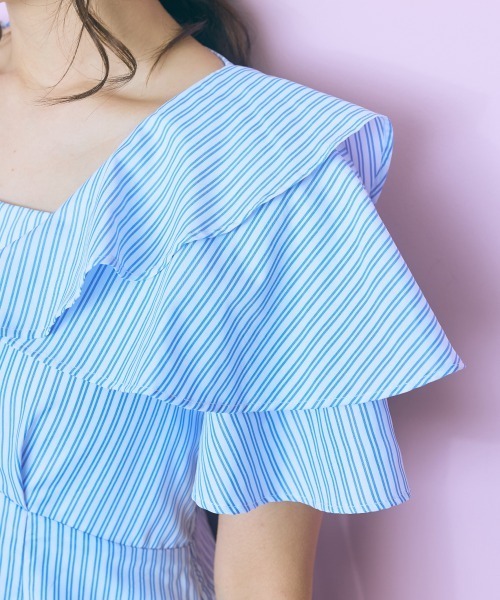 marun(マルン)の「<大きいサイズ>フリルデザインストライプワンピース marun(ワンピース・レディース・ブルー/ネイビー・4L/5L/L/LL/3L)」の10枚目の写真