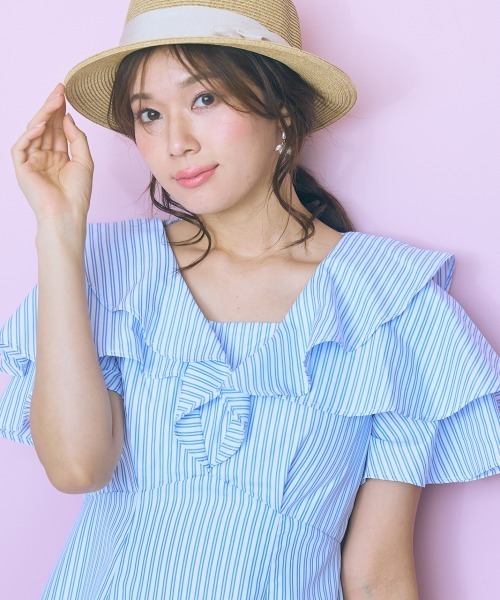 marun(マルン)の「<大きいサイズ>フリルデザインストライプワンピース marun(ワンピース・レディース・ブルー/ネイビー・4L/5L/L/LL/3L)」の17枚目の写真