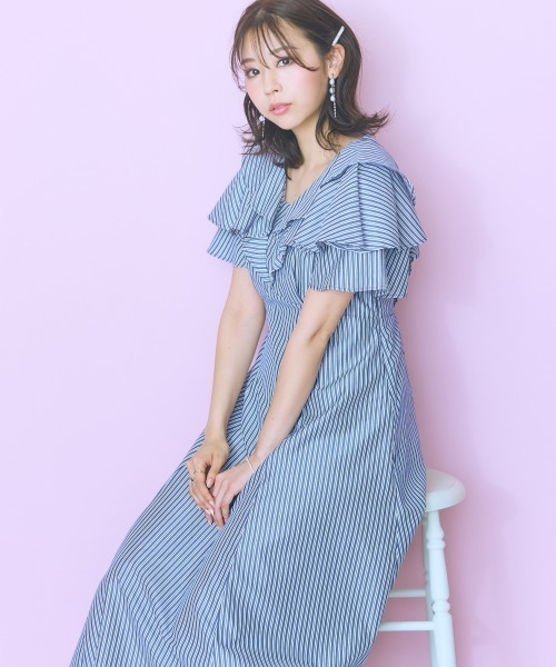 marun(マルン)の「<大きいサイズ>フリルデザインストライプワンピース marun(ワンピース・レディース・ブルー/ネイビー・4L/5L/L/LL/3L)」の20枚目の写真