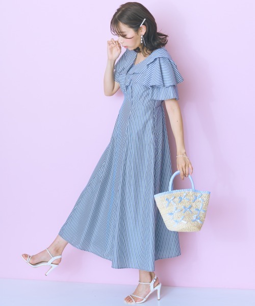 marun(マルン)の「<大きいサイズ>フリルデザインストライプワンピース marun(ワンピース・レディース・ブルー/ネイビー・4L/5L/L/LL/3L)」の7枚目の写真