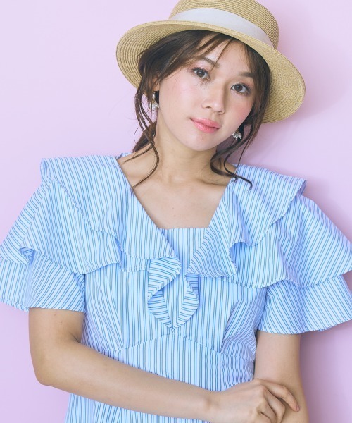 marun(マルン)の「<大きいサイズ>フリルデザインストライプワンピース marun(ワンピース・レディース・ブルー/ネイビー・4L/5L/L/LL/3L)」の5枚目の写真