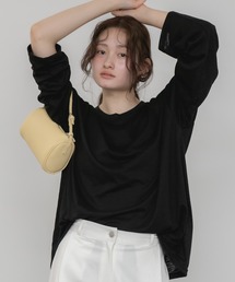 オーバーサイズシアールーズカットソー/Tシャツ 長袖 春服 夏服 シアー ルーズ 透け感 韓国 ブラック ホワイト グリーン ミント ノームコア カジュアル シティガール 冷房対策 日焼け対策