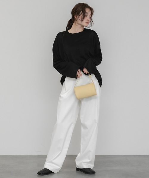 HEILIS（ヘイリス）の「オーバーサイズシアールーズカットソー/Tシャツ 長袖 春服 夏服 シアー ルーズ 透け感 韓国 ブラック ホワイト グリーン ミント ノームコア カジュアル シティガール 冷房対策 日焼け対策（Tシャツ/カットソー・レディース・オフホワイト/ブラック/グリーン・FREE）」の18枚目の写真