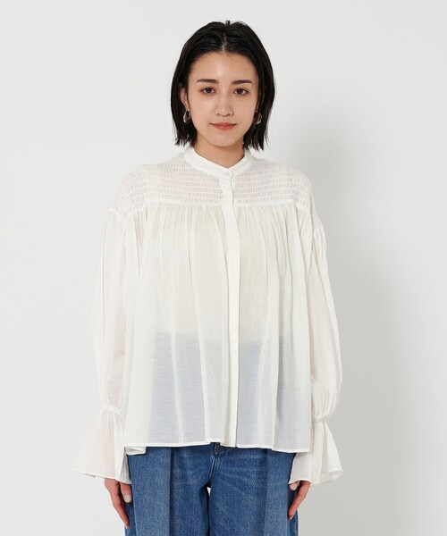 「大人気 新入荷 新品」に該当するファッション通販 セール】【WEB限定】コットンレーヨン シャーリングブラウスⅡ トップス