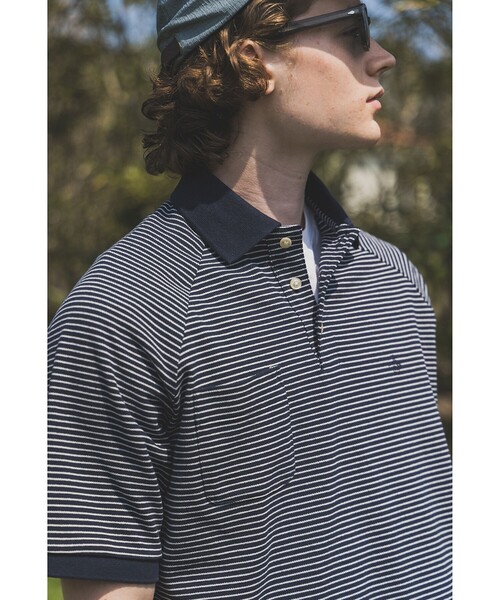 マンシングウェア ポロシャツ ゴルフウエア ボーダー ロゴ 刺繍 紺 セール】【別注】Munsingwear / Golf Polo Shirt Border