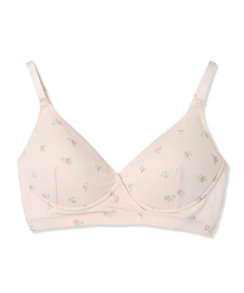 Rosemadame(ローズマダム)の「ストレッチリブ 小花柄クロスオープン授乳ブラ(マタニティブラジャー/フラワープリント/ノンワイヤー/肩紐調節可/産前・産後対応)(マタニティウェア/グッズ・レディース・ピンク/ラベンダー/アイボリー・M/L)」の4枚目の写真
