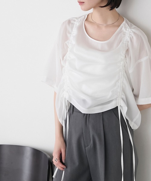 今季新品6ROKUロク◾️シアーシャーリングTシャツ/半袖カットソーホワイト白 6(ROKU) tシャツ 「6(ROKU)」シアー シャーリング Tシャツ