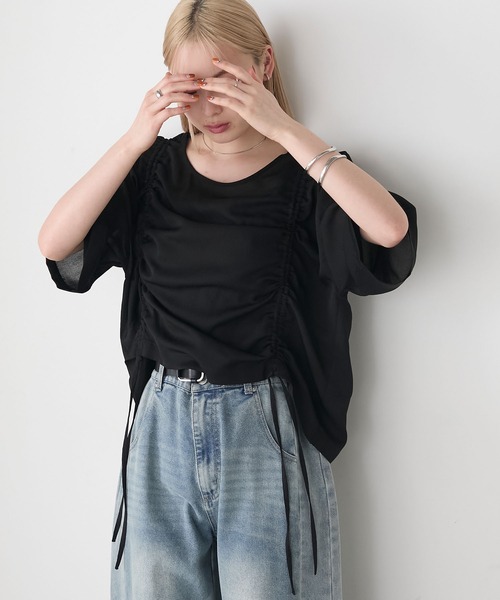 forksy.(フォルクシー)の「【forksy.】シアー シャーリング 半袖Tシャツ(Tシャツ/カットソー・レディース・ブラック/ライトブルー/オフホワイト・FREE)」の1枚目の写真