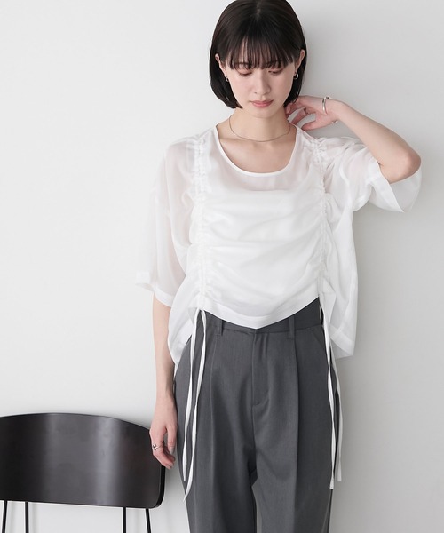 forksy.(フォルクシー)の「【forksy.】シアー シャーリング 半袖Tシャツ(Tシャツ/カットソー・レディース・ブラック/ライトブルー/オフホワイト・FREE)」の4枚目の写真