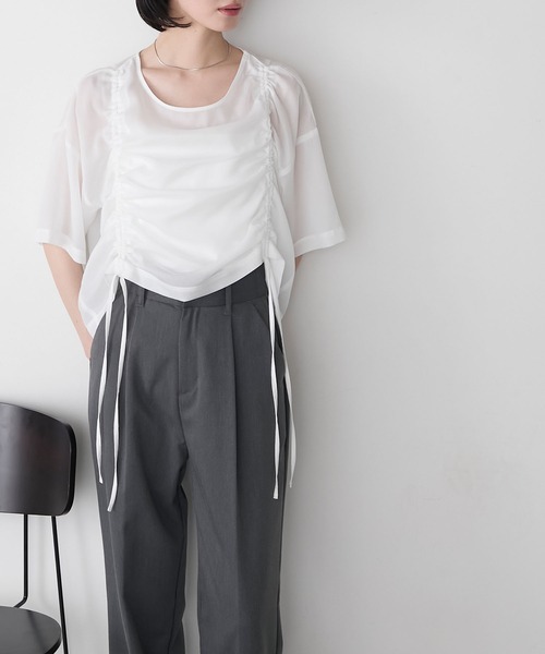 forksy.(フォルクシー)の「【forksy.】シアー シャーリング 半袖Tシャツ(Tシャツ/カットソー・レディース・ブラック/ライトブルー/オフホワイト・FREE)」の5枚目の写真