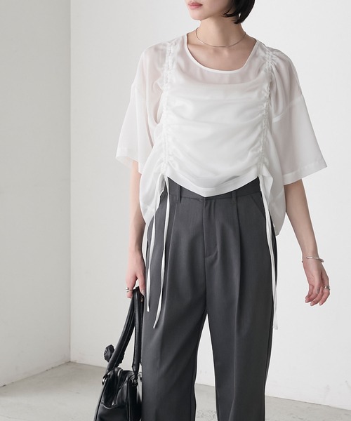 forksy.(フォルクシー)の「【forksy.】シアー シャーリング 半袖Tシャツ(Tシャツ/カットソー・レディース・ブラック/ライトブルー/オフホワイト・FREE)」の6枚目の写真
