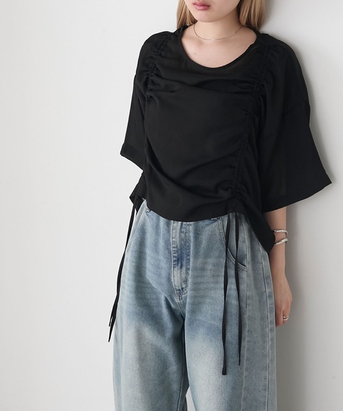 forksy.(フォルクシー)の「【forksy.】シアー シャーリング 半袖Tシャツ(Tシャツ/カットソー・レディース・ブラック/ライトブルー/オフホワイト・FREE)」の16枚目の写真