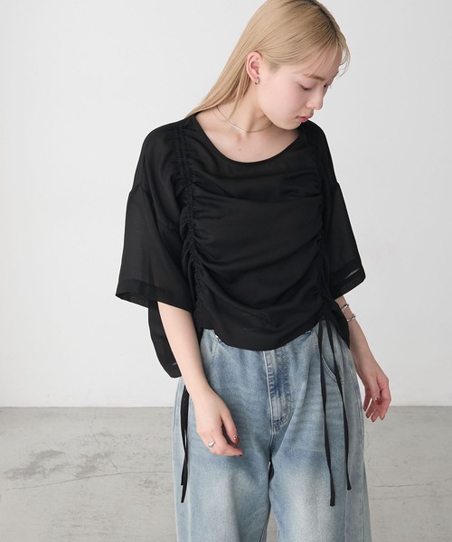 forksy.(フォルクシー)の「【forksy.】シアー シャーリング 半袖Tシャツ(Tシャツ/カットソー・レディース・ブラック/ライトブルー/オフホワイト・FREE)」の17枚目の写真