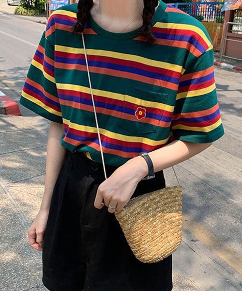 STYLEBLOCK（スタイルブロック）の「ボーダー柄5分袖Tシャツ（Tシャツ/カットソー・レディース・ブルー/グリーン/ピンク・M/L/XL/XXL）」の2枚目の写真