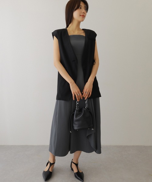 Lace Ladies（レースレディース）の「バック シャーリング キャミソール マキシ ワンピース（ワンピース・レディース・ネイビー/チャコールグレー/アイボリー/ブラック・FREE/S）」の6枚目の写真