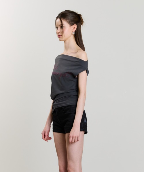 LUVISTRUE(ラヴイズトゥルー)の「SM GLITTER OFFSHOULDER TEE(Tシャツ/カットソー・レディース・チャコール/ピンク・FREE)」の10枚目の写真