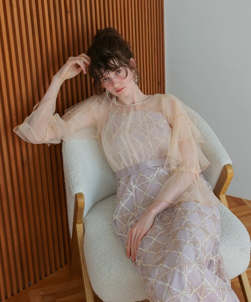 イ★新品★新作★ドリードール　フリルスリーブチェックレースドレス フリルスリーブチェックレースドレス（ドレス）｜Dorry Doll