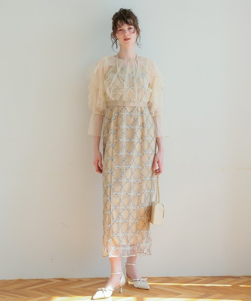 イ★新品★新作★ドリードール　フリルスリーブチェックレースドレス フリルスリーブチェックレースドレス（ドレス）｜Dorry Doll