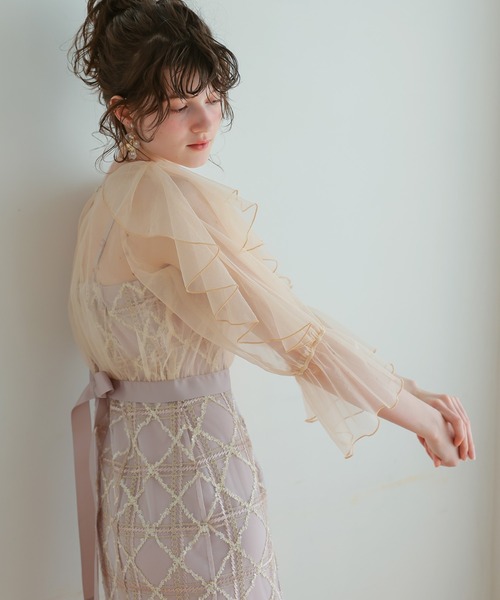 イ★新品★新作★ドリードール　フリルスリーブチェックレースドレス フリルスリーブチェックレースドレス（ドレス）｜Dorry Doll（ドリー