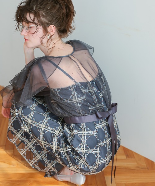 Dorry Doll（ドリードール）の「フリルスリーブチェックレースドレス（ドレス・レディース・ネイビー/ベージュ/ピンク・MEDIUM）」の6枚目の写真